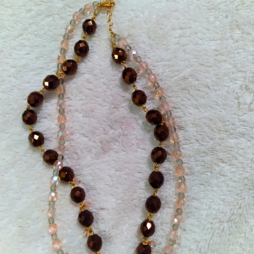 Beautifully Crafted 2 Strand Necklace with bronze glass beads. Clear glass beads